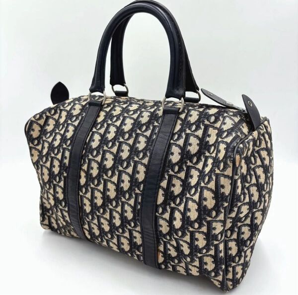 Christian Dior クリスチャンディオール トロッター レザー× キャンバス ミニボストンバッグ ハンドバッグ ネイビー