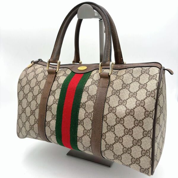 GUCCI オールドグッチ シェリーライン レザー ボストンバッグ ハンドバッグ ブラウン