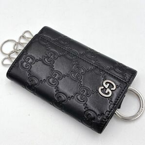 ■美品■ GUCCI グッチ 473924 グッチシマ GG柄 レザー 6連 キーケース 鍵入れ レディース メンズ ブラック
