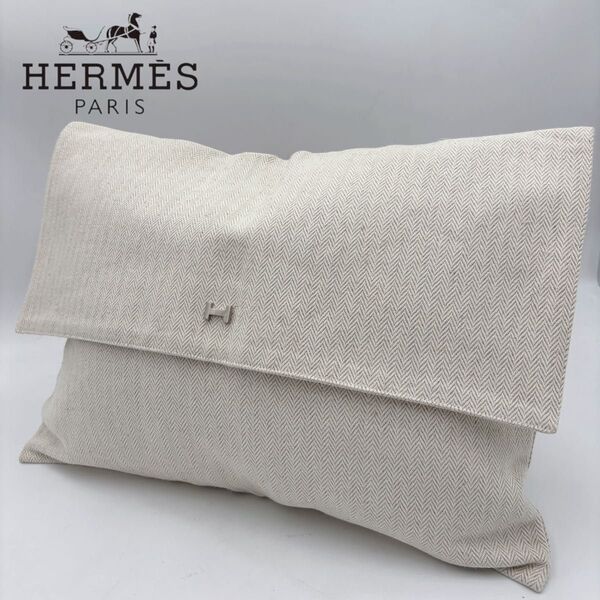 ■美品■ HERMES エルメス トワルシェブロン ヘリンボーン クラッチバッグ ポーチ レディース アイボリー