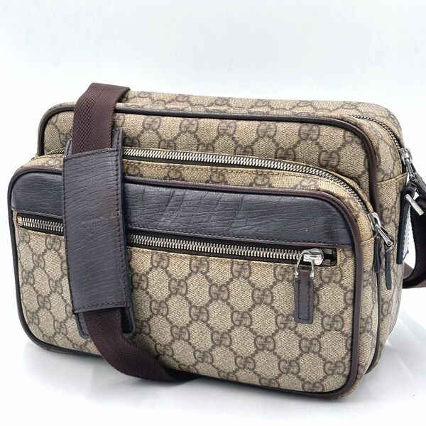 GUCCI グッチ 114531 GGスプリーム ショルダーバッグ 斜め掛け PVC レザー ダークブラウン メンズ