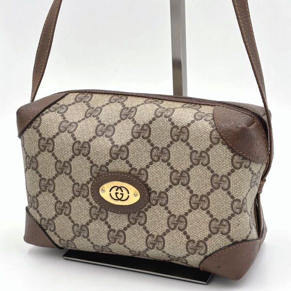 GUCCI オールドグッチ GG柄 レザー ショルダーバッグ 斜め掛け PVC ブラウン