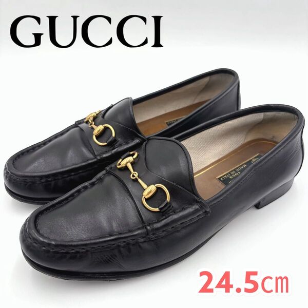 GUCCI グッチ ビットローファー レザー 本革 レディース ゴールド金具 24.5㎝ ブラック