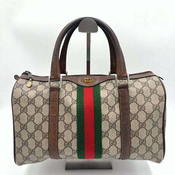 GUCCI オールドグッチ シェリーライン GG レザー ミニボストンバッグ ハンドバッグ ブラウン
