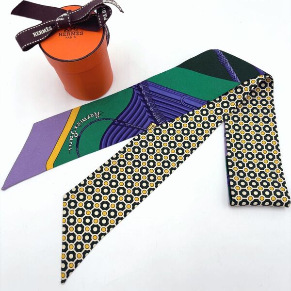 HERMES エルメス 【クリッククラック モダンカナージュ】ツイリー シルク リボンスカーフ グリーン