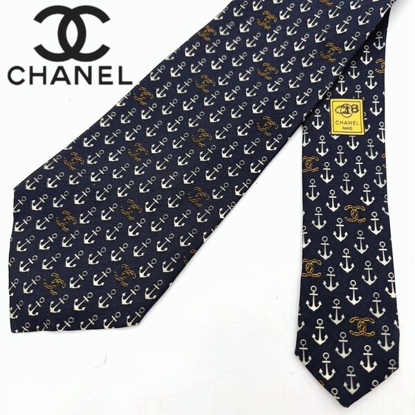 CHANEL シャネル ココマーク シルク ネクタイ 錨 イカリ メンズ ブラック