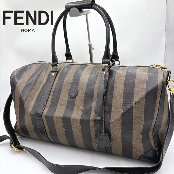 FENDI フェンディ ペカン レザー×PVC 2way ボストンバッグ ショルダーバッグ ハンドバッグ 大容量