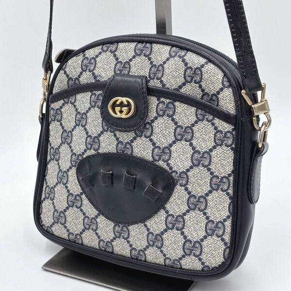 GUCCI オールドグッチ シェリーライン GG柄 レザー×PVC ショルダーバッグ ネイビー