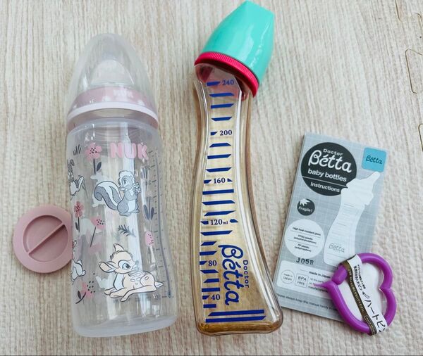 哺乳瓶2本セット*ドクターベッタ240ml&NUKディズニー300ml*ピン付き