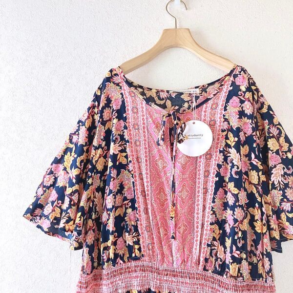 花柄 エスニック ロング ワンピース ボヘミアン リゾート 大きいサイズ 2XL 3L