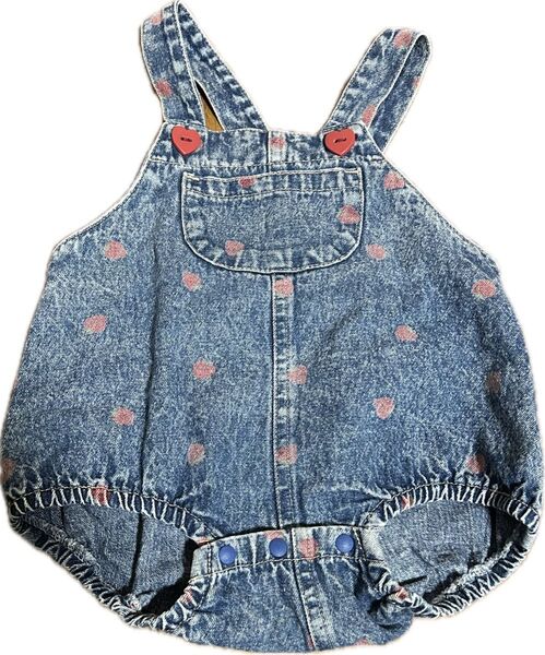 ベビー服 ロンパース デニム いちご柄 ハートボタン 70サイズ