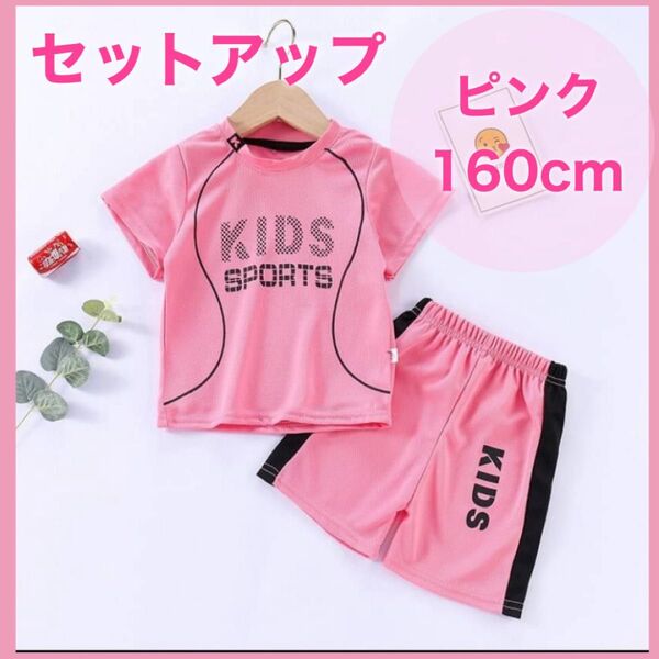 セットアップ 160 ピンク スポーツ ユニフォーム キッズ 子ども パジャマ 運動着 ハーフパンツ 半袖 ジャージ