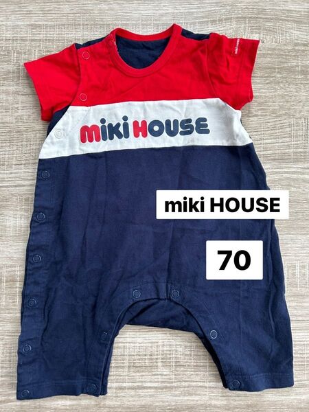miki HOUSE ロンパース 70 ミキハウス ベビー服 可愛い バイカラー ロゴ ベビー