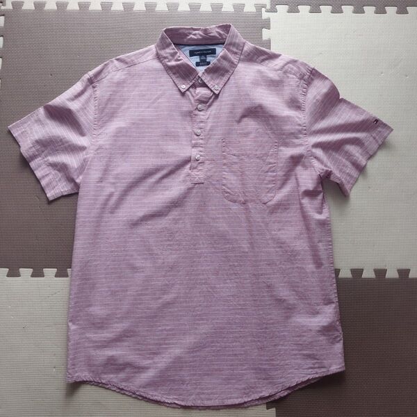 【古着】Tommy Hilfiger 半袖シャツ ピンク ストライプ XL メンズ