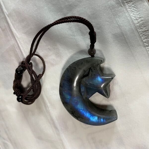 新品 ラブラドライト 月と星 ネックレス ペンダント 天然石 パワーストーン 原石 鑑賞石 アクセサリー 勾玉 風水 チョーカー