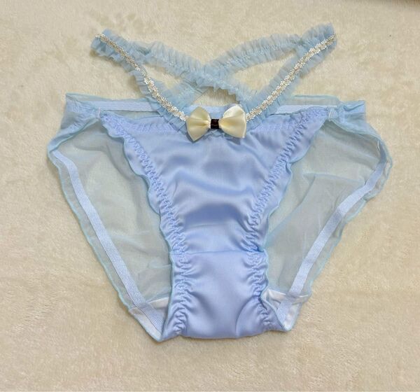 クロスラインショーツ 透けパンティ M リボン 下着 セクシー下着 ランジェリー