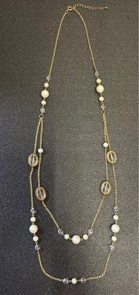 ビーズ 2重ロングネックレス ハンドメイド アクセサリー