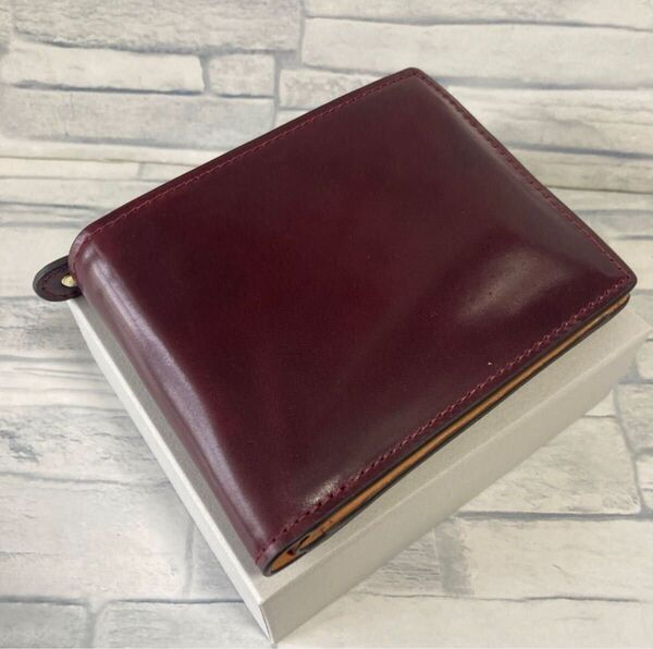 【未使用品】ROCADO社製 ロカド シェルコードバン 二つ折り 財布 ウォレット 馬革 ワインレッド 送料無料