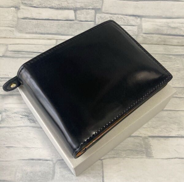 【未使用品】ROCADO社製 ロカド シェルコードバン 二つ折り 財布 ウォレット 馬革 ブラック 黒 送料無料