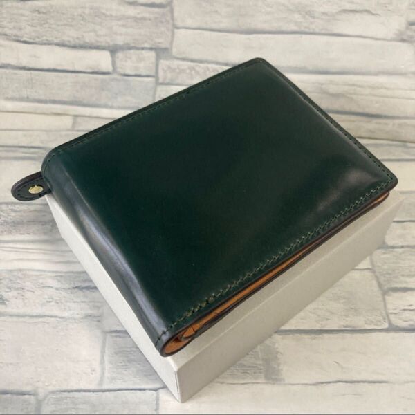 【未使用品】ROCADO社製 ロカド シェルコードバン 二つ折り 財布 ウォレット 馬革 ダークグリーン 送料無料