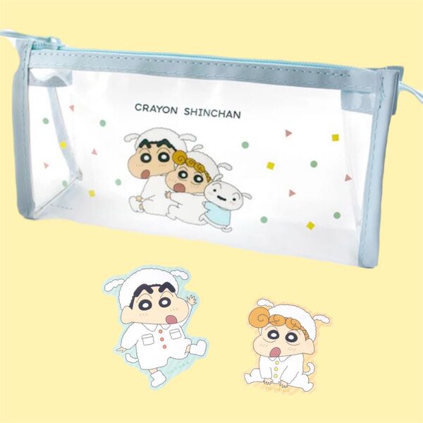 サンキューマート クレヨンしんちゃん ひまわり コラボ 着ぐるみイラストステッカー クリアペンケース ポーチ