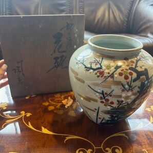 九谷焼 花瓶 梅 金彩 箱付き