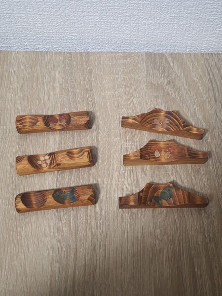 未使用 木製 箸置き 手作り ハンドメイド 6点セット