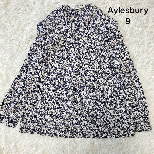Aylesbury アリスバーリー ヴィンテージ レディース 長袖花柄ブラウス 総柄 モノトーン レトロ ネイビー