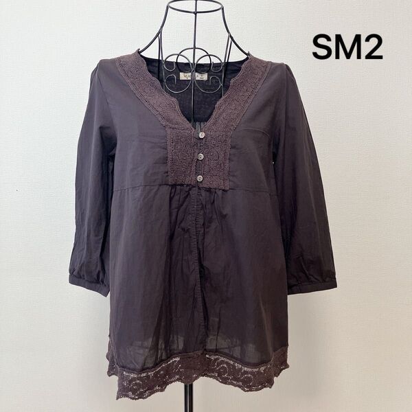 SM2 サマンサモスモス レディース ナチュラル トップス カットソー ブラウン レース Mサイズ 薄手