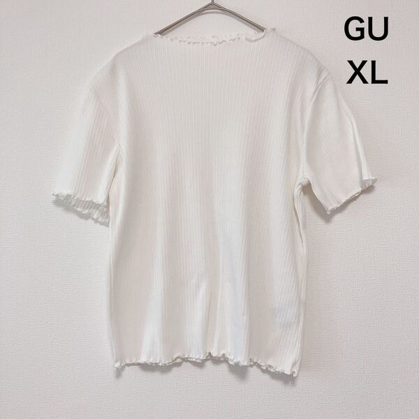 GU ジーユー レディース リブメローコンパクトT 半袖トップス カットソー XLサイズ 大きいサイズ ホワイト 白