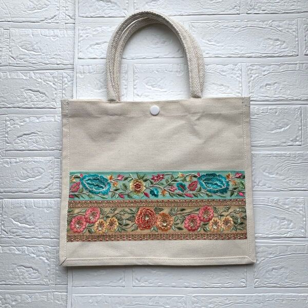 インド刺繍リボン トートバッグ コットンバッグ