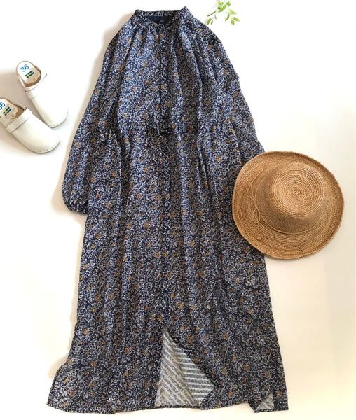 Soffitto ソフィット メルローズ 小花柄 シャツワンピース ロング F 長袖