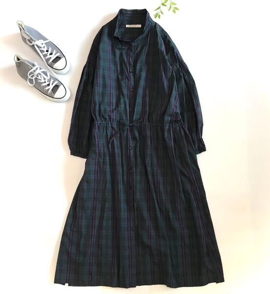 SUN VALLEY サンバレー チェック柄シャツワンピース 長袖 グリーン M