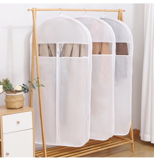 衣類カバー 洋服カバー 衣装カバー 10CMマチ付き 不織布 スーツカバー 収納カバー 防虫剤ポケット ファスナー式 底閉じタイプ