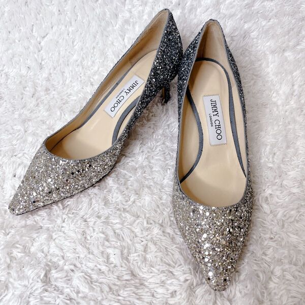 未使用級 jimmy choo ジミーチュウ ROMY60 グリッター ラメ パンプス 結婚式 お呼ばれ ポインテッドトゥ 24