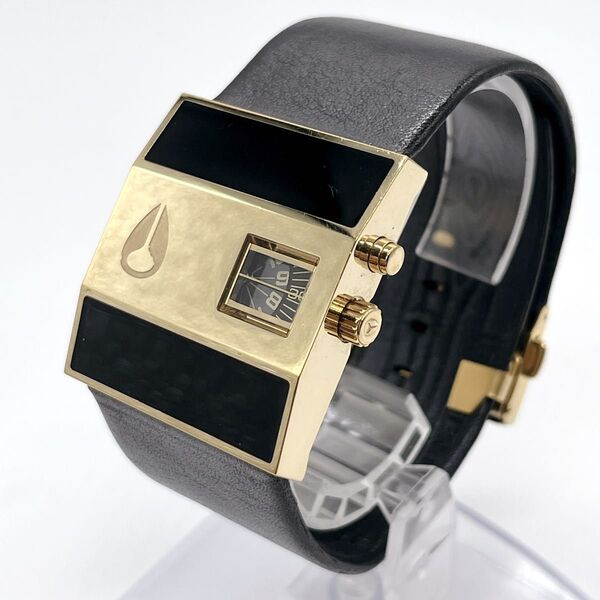 入手困難 ニクソン ロトログ NIXON ROTOLOG 腕時計 ブラック レザー ゴールド 黒 クォーツ y2k