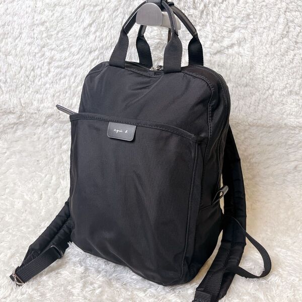 極美品 アニエスベー ナイロン リュック ブラック RAT01-04 黒 ミニ バックパック agnes b 通勤