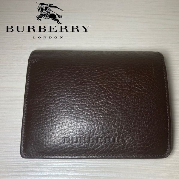 【極美品】Burberry 2つ折り財布 シュリンクレザー ダークブラウン カードケース