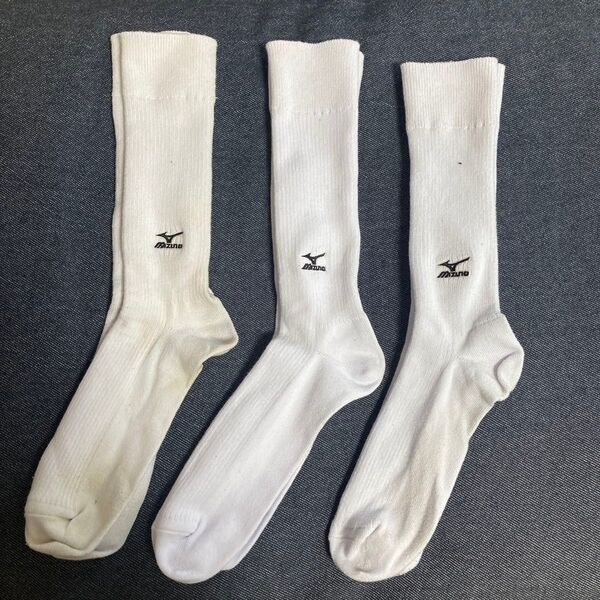 Mizuno ロゴ 刺繍 ロングソックス 靴下 白 3足セット バレーボール