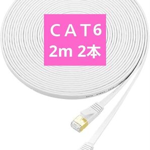 CAT6 2m LEKVKM CAT 6 lan ケーブル CAT6準拠 LANケーブル フラットケーブル ホワイト