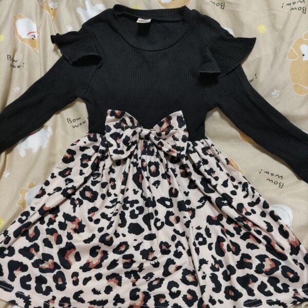 SHEIN 肩フリル ヒョウ柄ワンピース 100cm