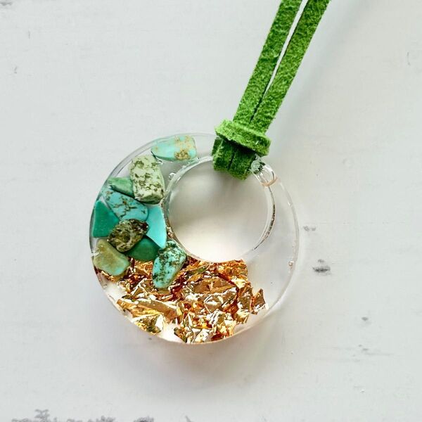 ハンドメイド ネックレス レジン ターコイズ ゴールド