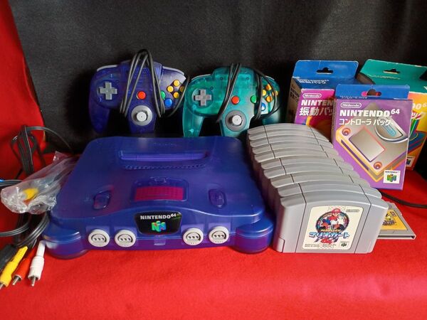 任天堂 NINTENDO64 ニンテンドー64 ミッドナイト・ブルー本体一式 ソフト動作確認済み ゲームボーイソフトピカチュウ