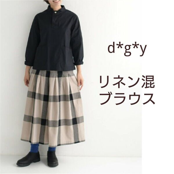 美品 dgy ディージーワイ リネン混丸襟プルオーバーブラウス ちび襟ブラウス