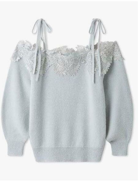 【新品未使用】SNIDEL レーストリミングオフショルプルオーバー ライトブルー