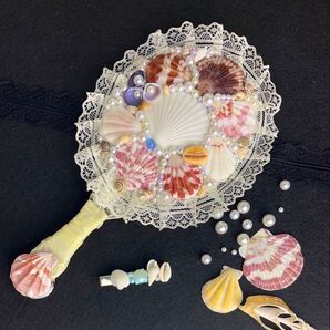 海の舞」Aタイプ貝殻の手鏡-可愛い貝殻のヘアクリップ付き