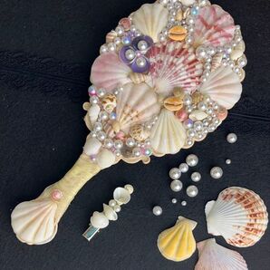 (貝殻の夢鏡)貝殻の手鏡とヘアクリップ付き