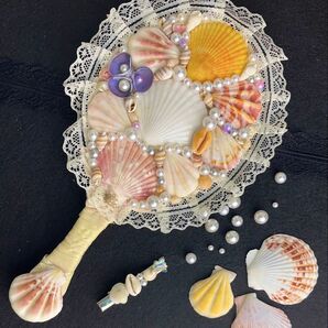 海の舞」Bタイプ貝殻の手鏡-可愛い貝殻のヘアクリップ付き