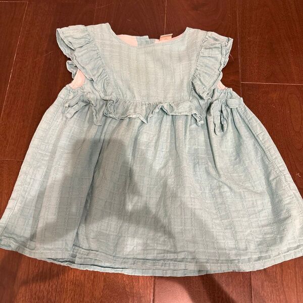 プティマイン トップス チュニック ノースリーブ 女の子 フリル 水色 ブラウス