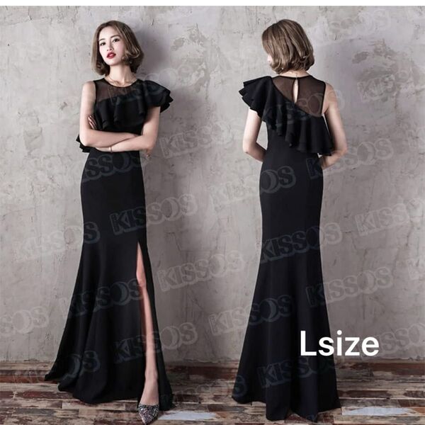 最終価格 新品 キッソス(KISSOS) レディース ロング ドレス パーティー キャバドレス 結婚式 ワンピース ブラック L